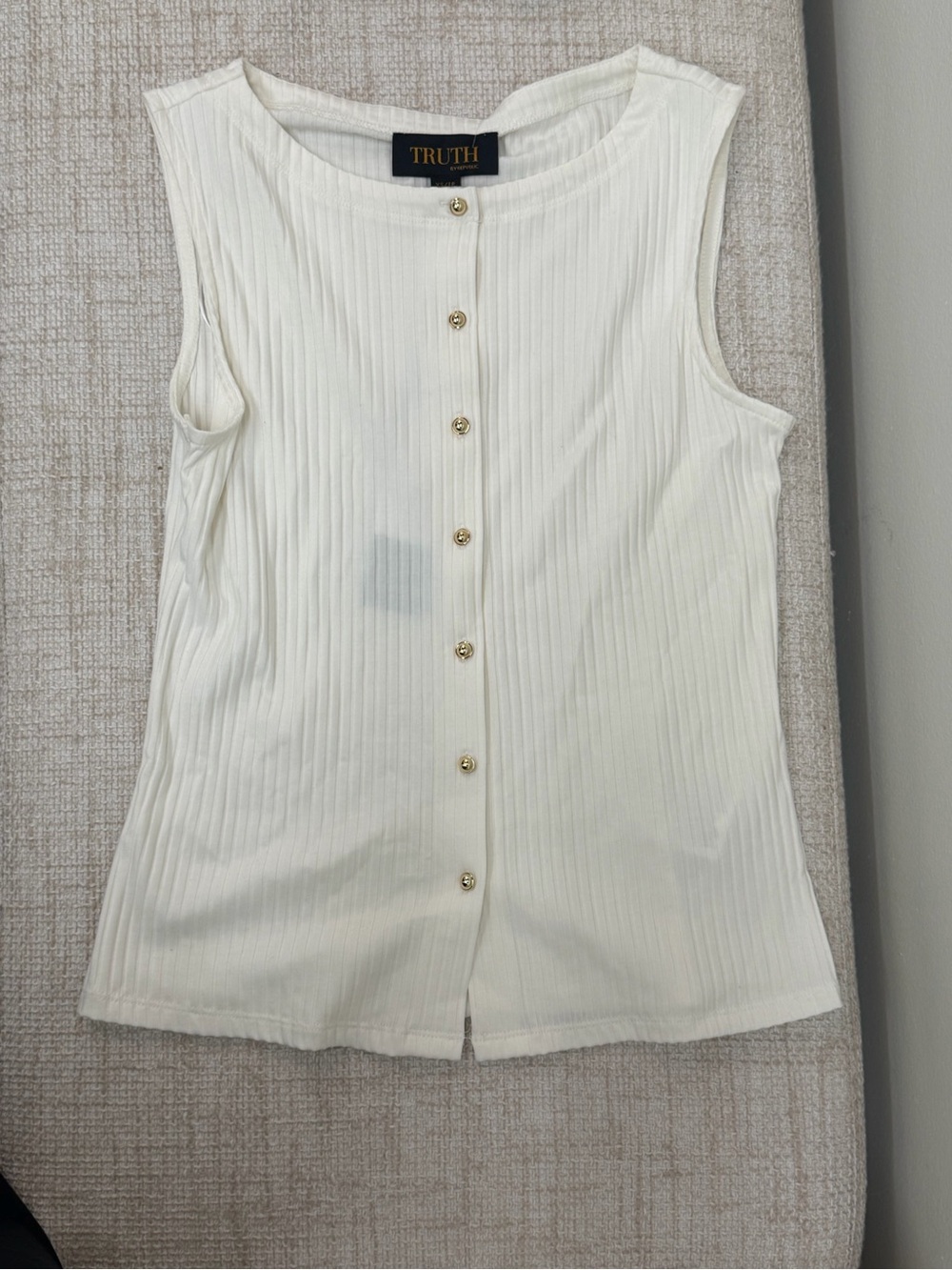 Truth Cream Ribbed Button-Front Sleeveless Tank